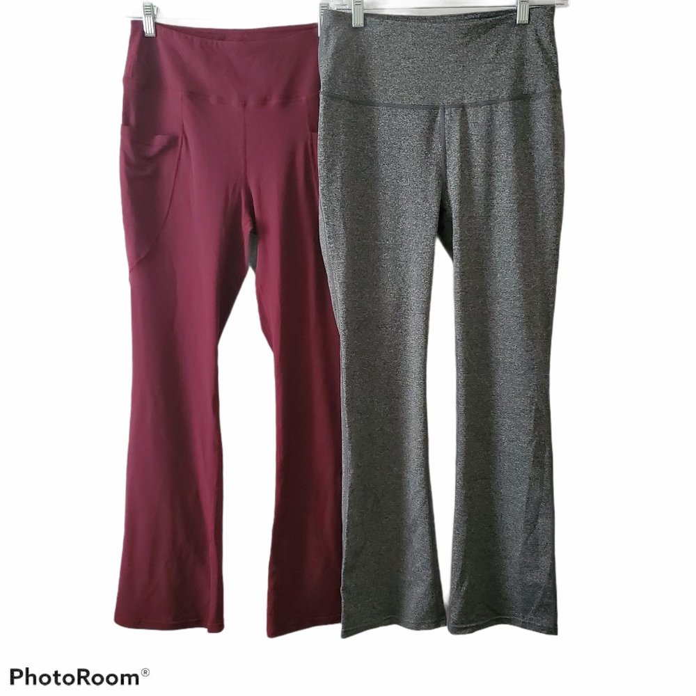 Set Of 2 MOCOLY & Chin Fun Women's Bootleg Leggings Burgundy/Gray Medium NWT - Picture 4 of 16